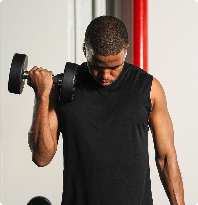 Resident exercising in the gym