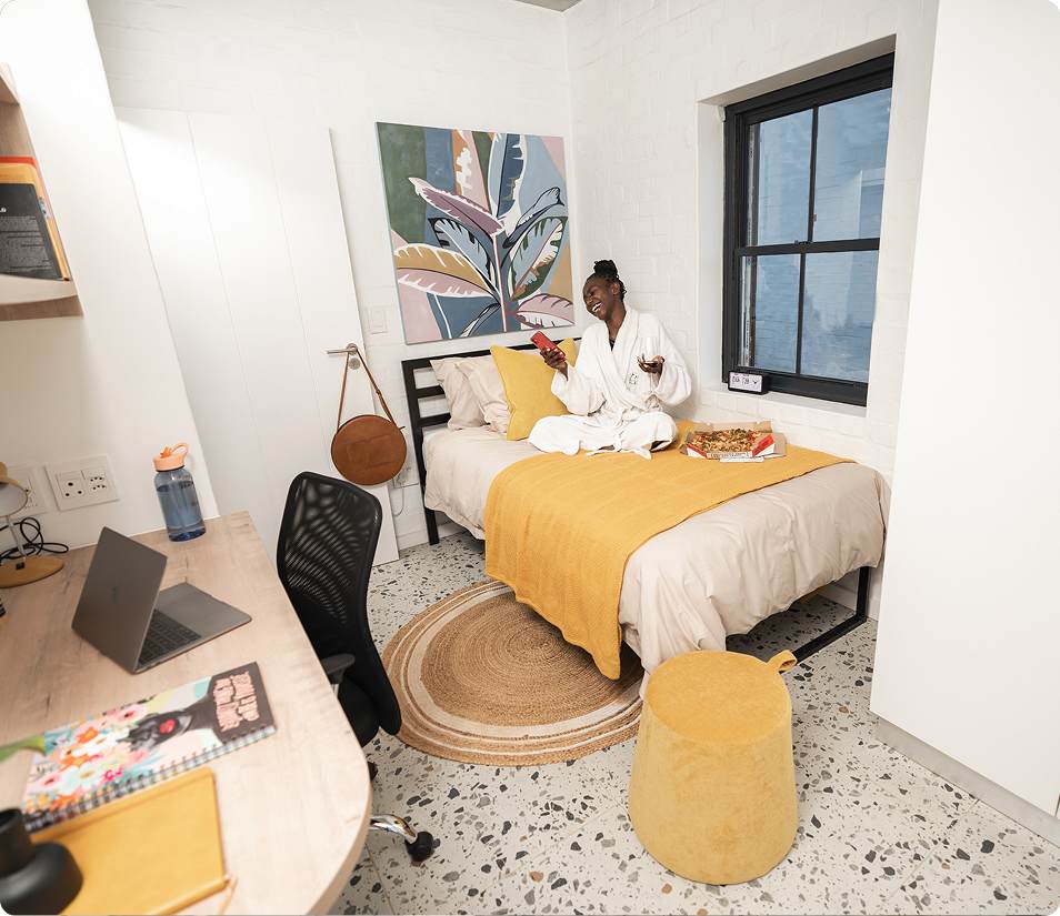 Shared 2-/3-bedroom unit bedroom and desk at Lovers Walk.