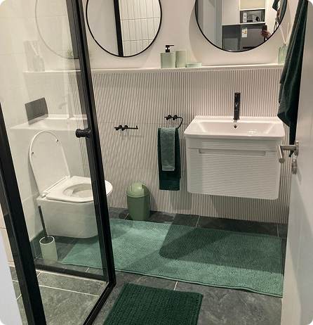 Residence bathroom with shower and basin